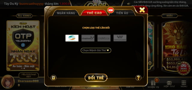 Cách đổi thẻ cào Go88